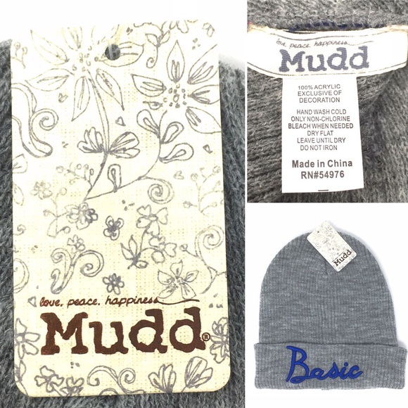MUDD Gray Knit Beanie Blue Basic Embroidery Unisex - Picture 6 of 6